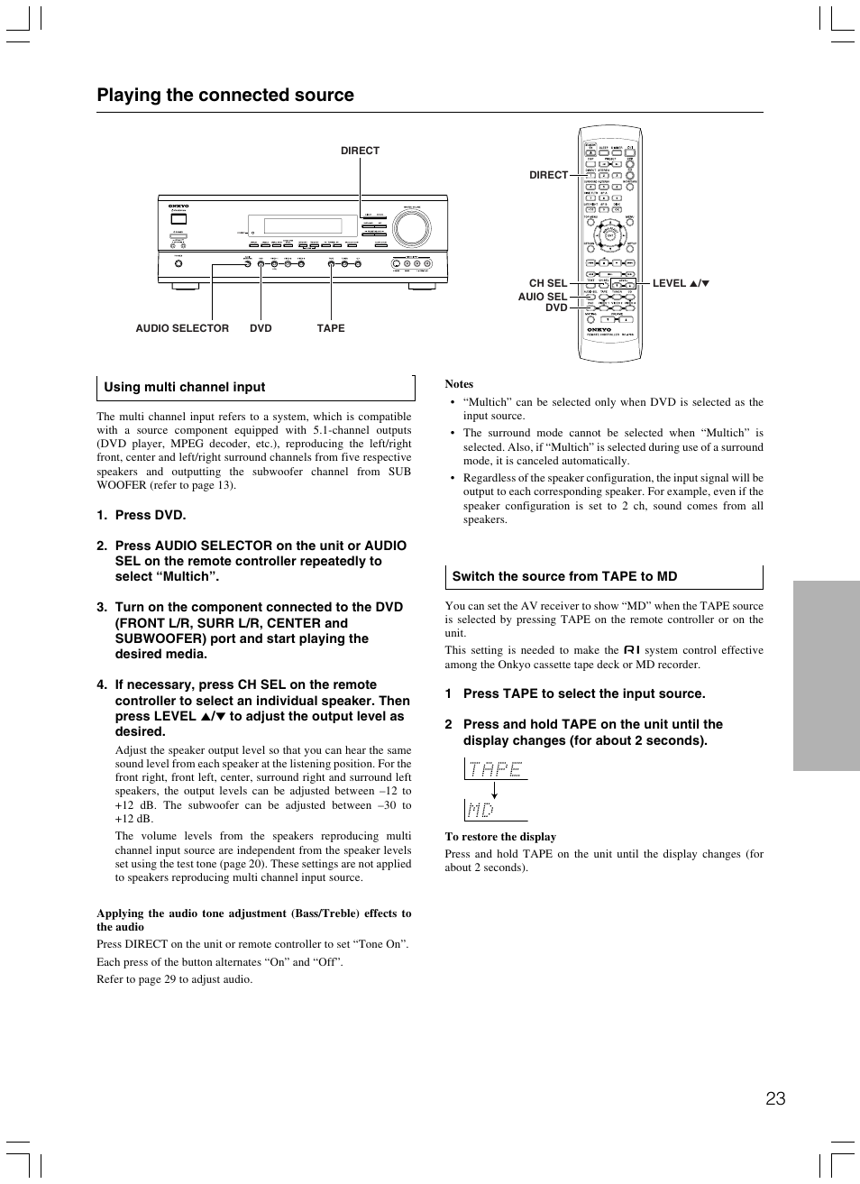 Playing the connected source | Onkyo TX-SR500E User Manual | Page 23 / 40