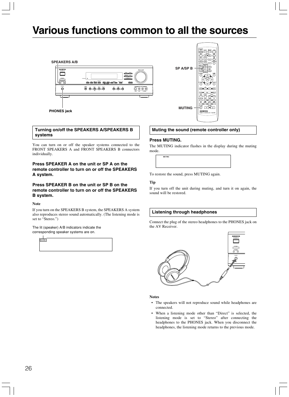 Various functions common to all the sources | Onkyo TX-SR500E User Manual | Page 26 / 40