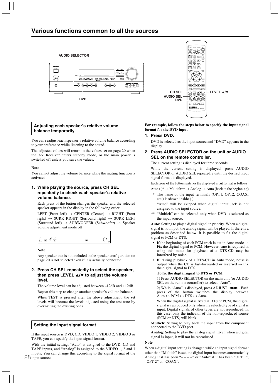 Various functions common to all the sources | Onkyo TX-SR500E User Manual | Page 28 / 40