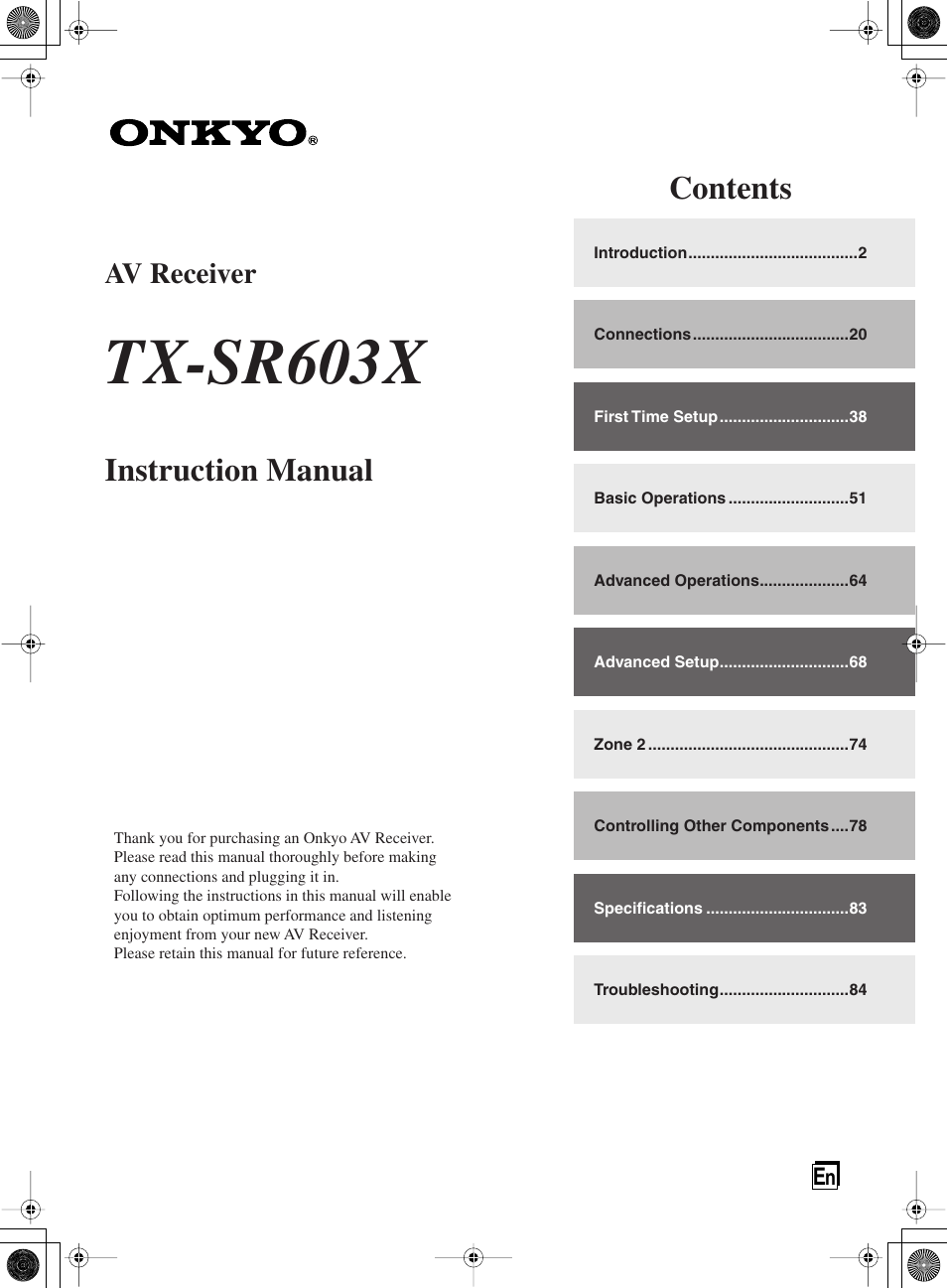 Onkyo TX-SR603X User Manual | 88 pages