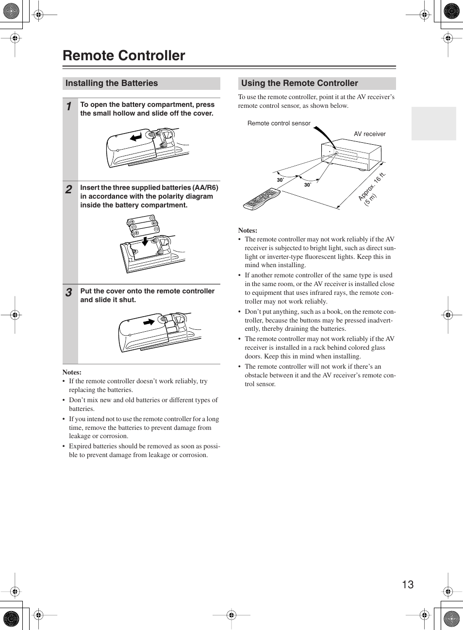 Remote controller | Onkyo TX-SR603X User Manual | Page 13 / 88
