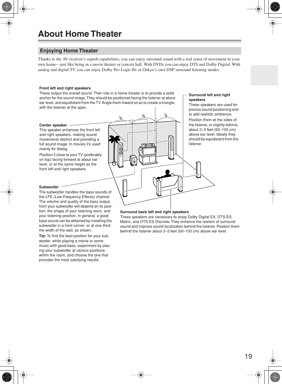 About home theater | Onkyo TX-SR603X User Manual | Page 19 / 88
