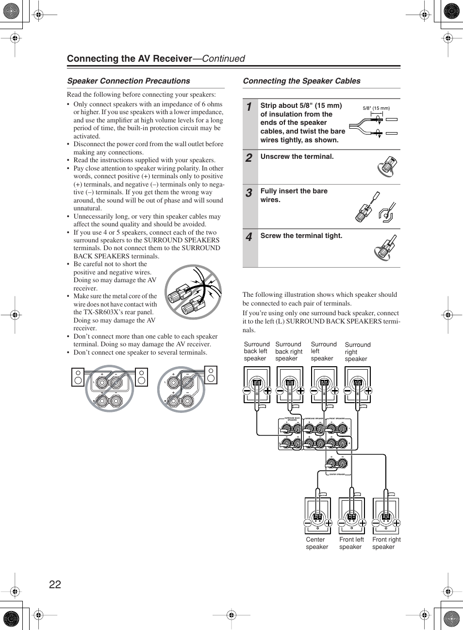 Connecting the av receiver —continued | Onkyo TX-SR603X User Manual | Page 22 / 88
