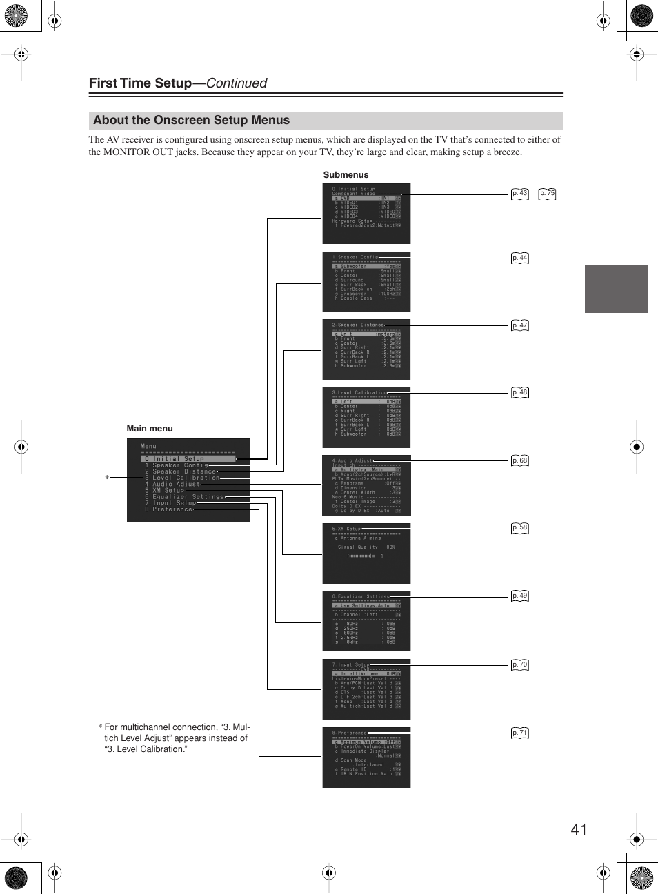 First time setup —continued, About the onscreen setup menus | Onkyo TX-SR603X User Manual | Page 41 / 88