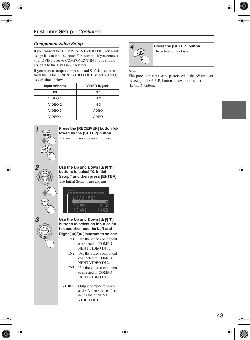 First time setup —continued | Onkyo TX-SR603X User Manual | Page 43 / 88