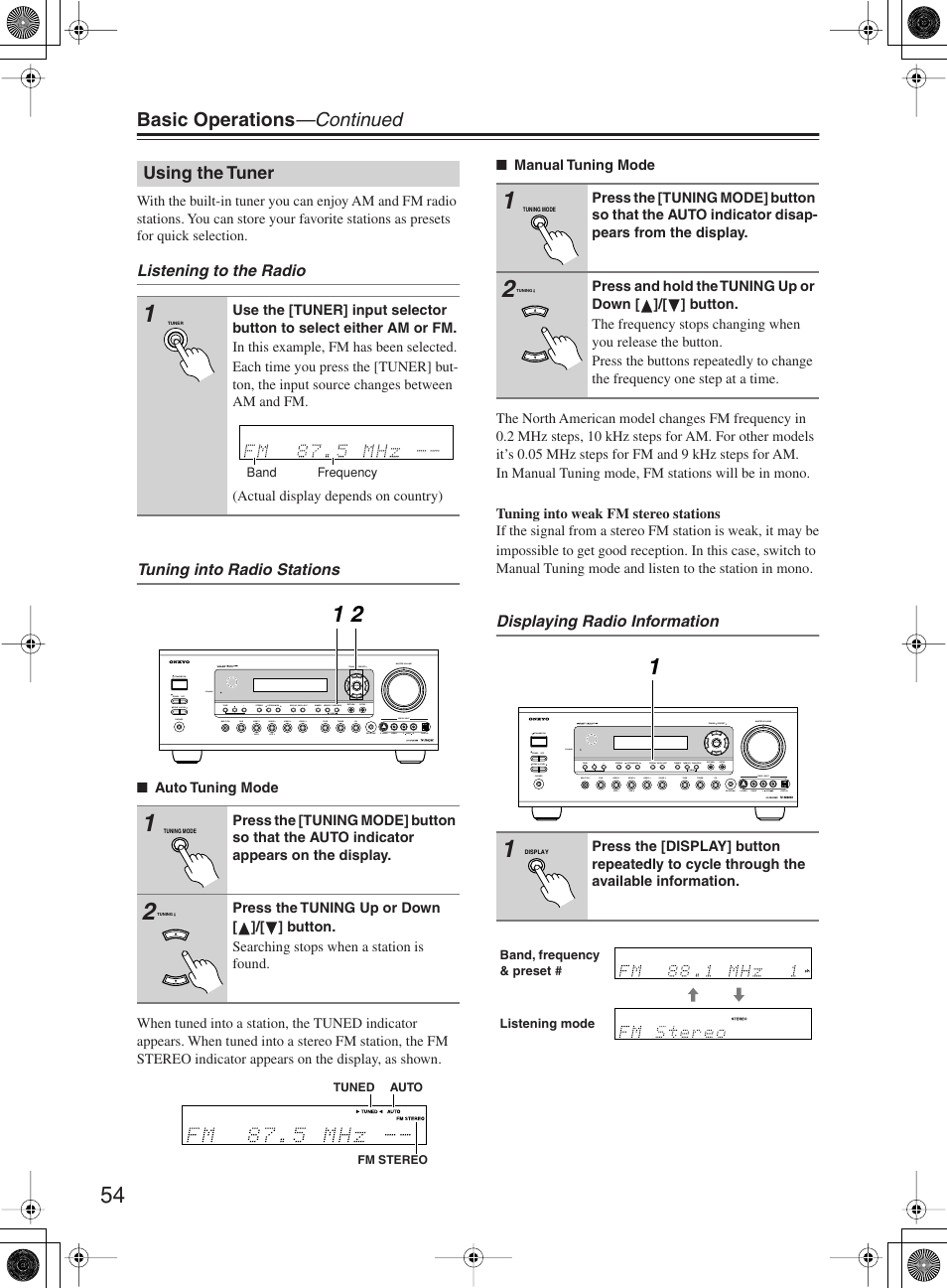 Basic operations —continued | Onkyo TX-SR603X User Manual | Page 54 / 88