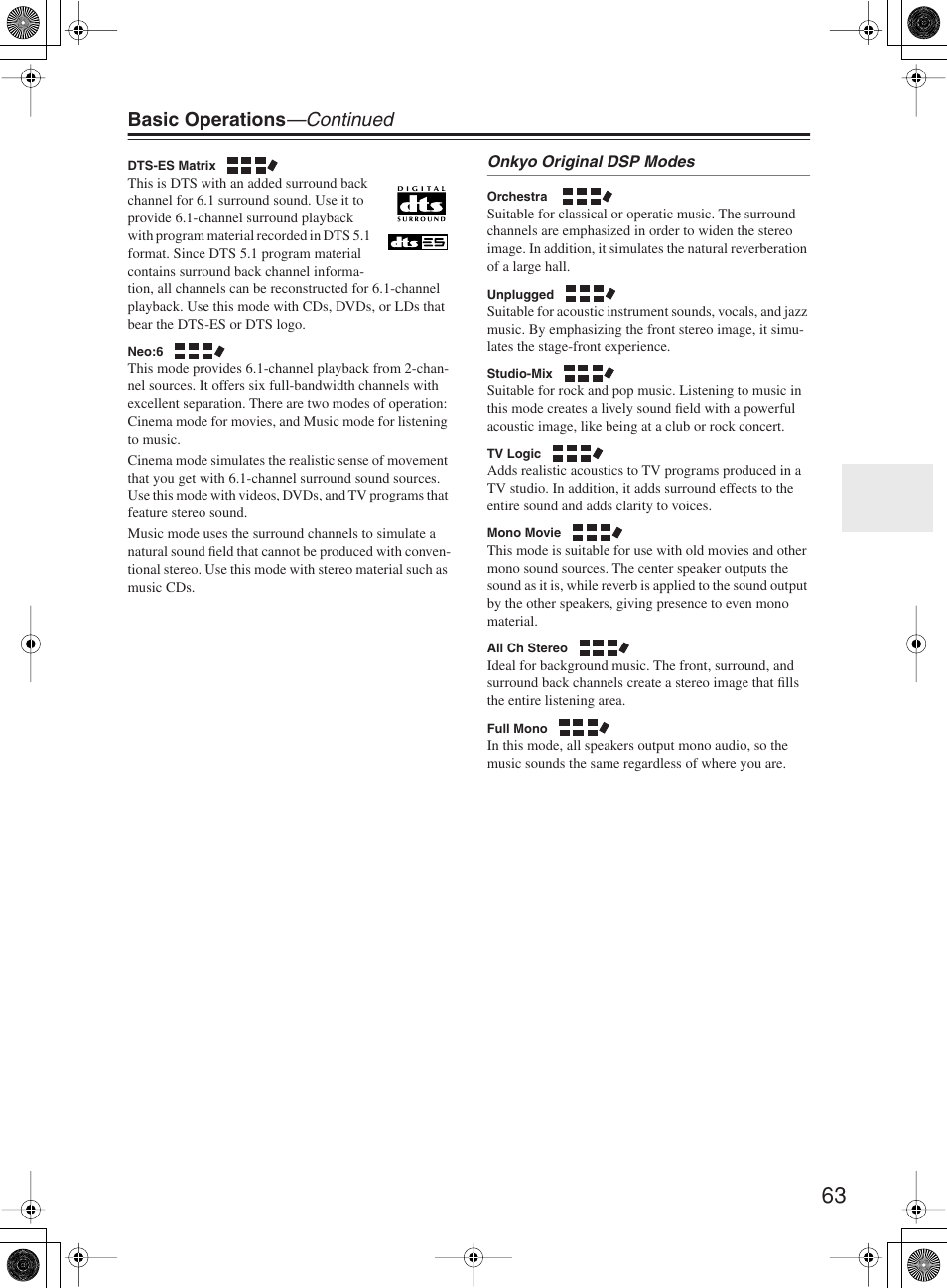 Basic operations —continued | Onkyo TX-SR603X User Manual | Page 63 / 88