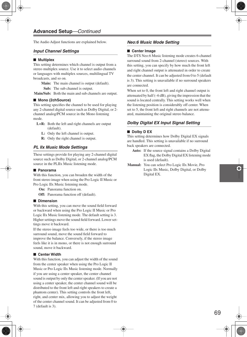 Advanced setup —continued | Onkyo TX-SR603X User Manual | Page 69 / 88
