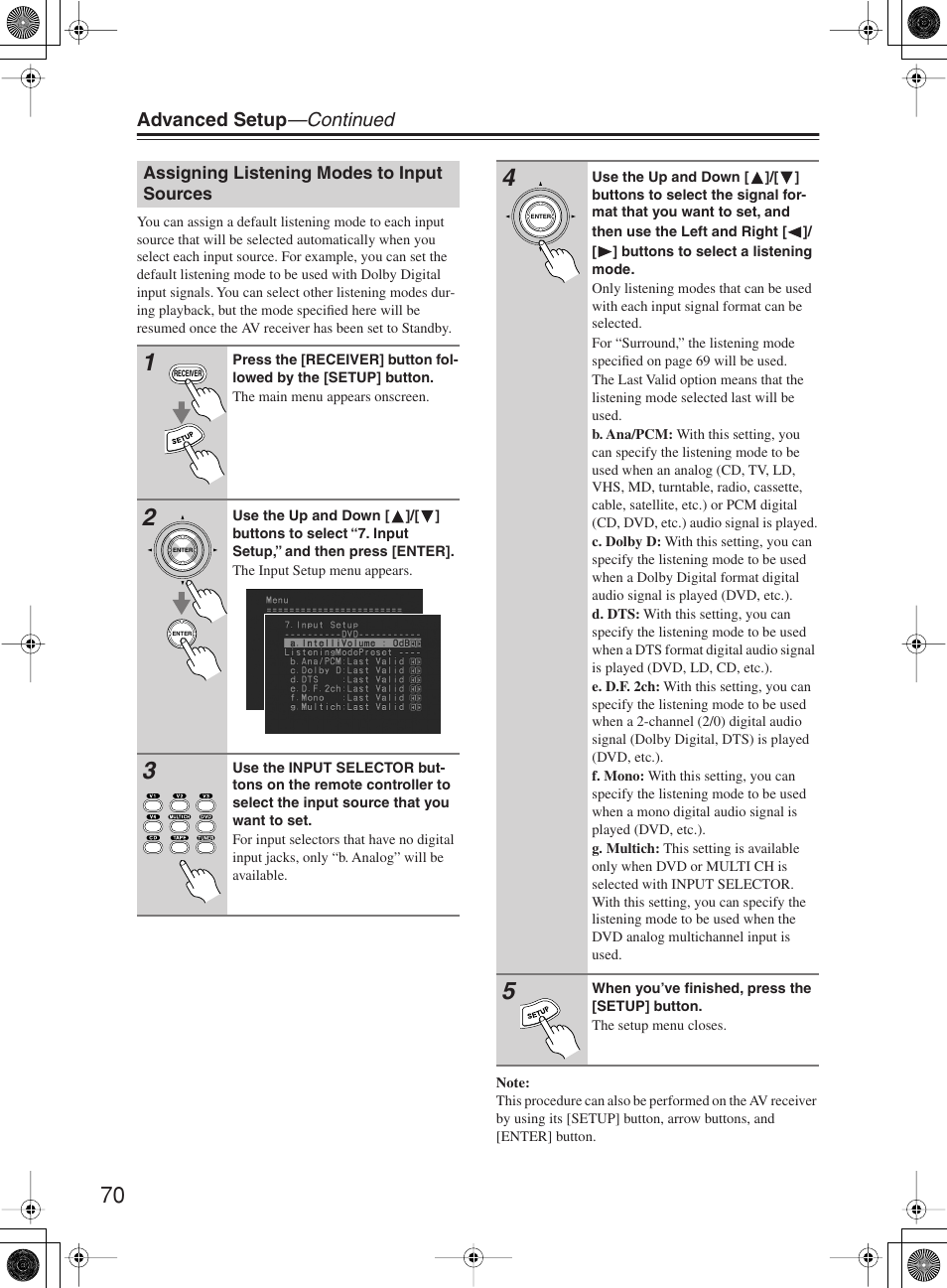 Advanced setup —continued | Onkyo TX-SR603X User Manual | Page 70 / 88