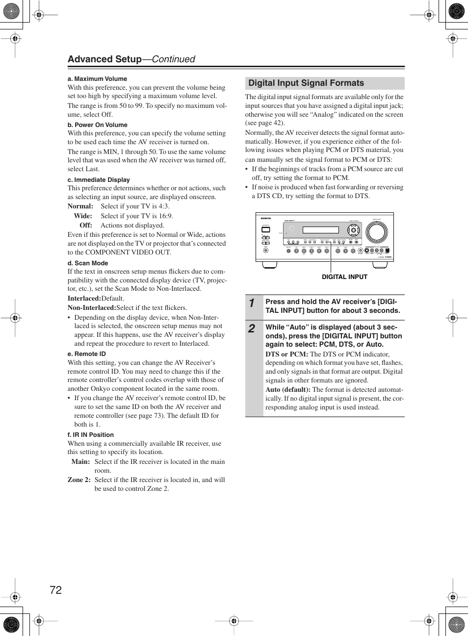 Advanced setup —continued | Onkyo TX-SR603X User Manual | Page 72 / 88