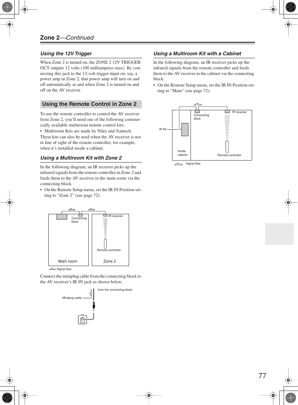 Zone 2 —continued, Using the remote control in zone 2 | Onkyo TX-SR603X User Manual | Page 77 / 88