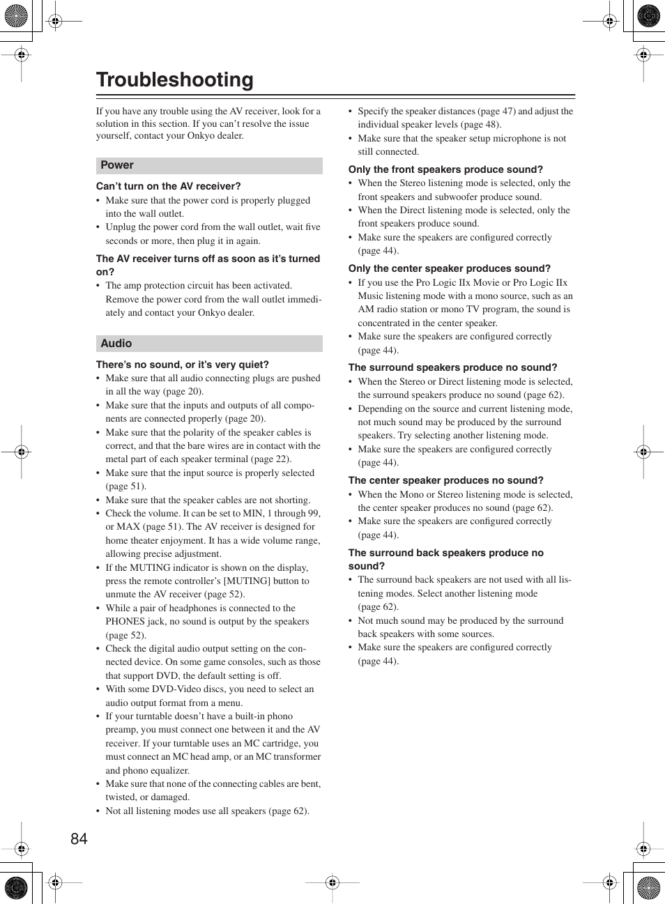 Troubleshooting | Onkyo TX-SR603X User Manual | Page 84 / 88