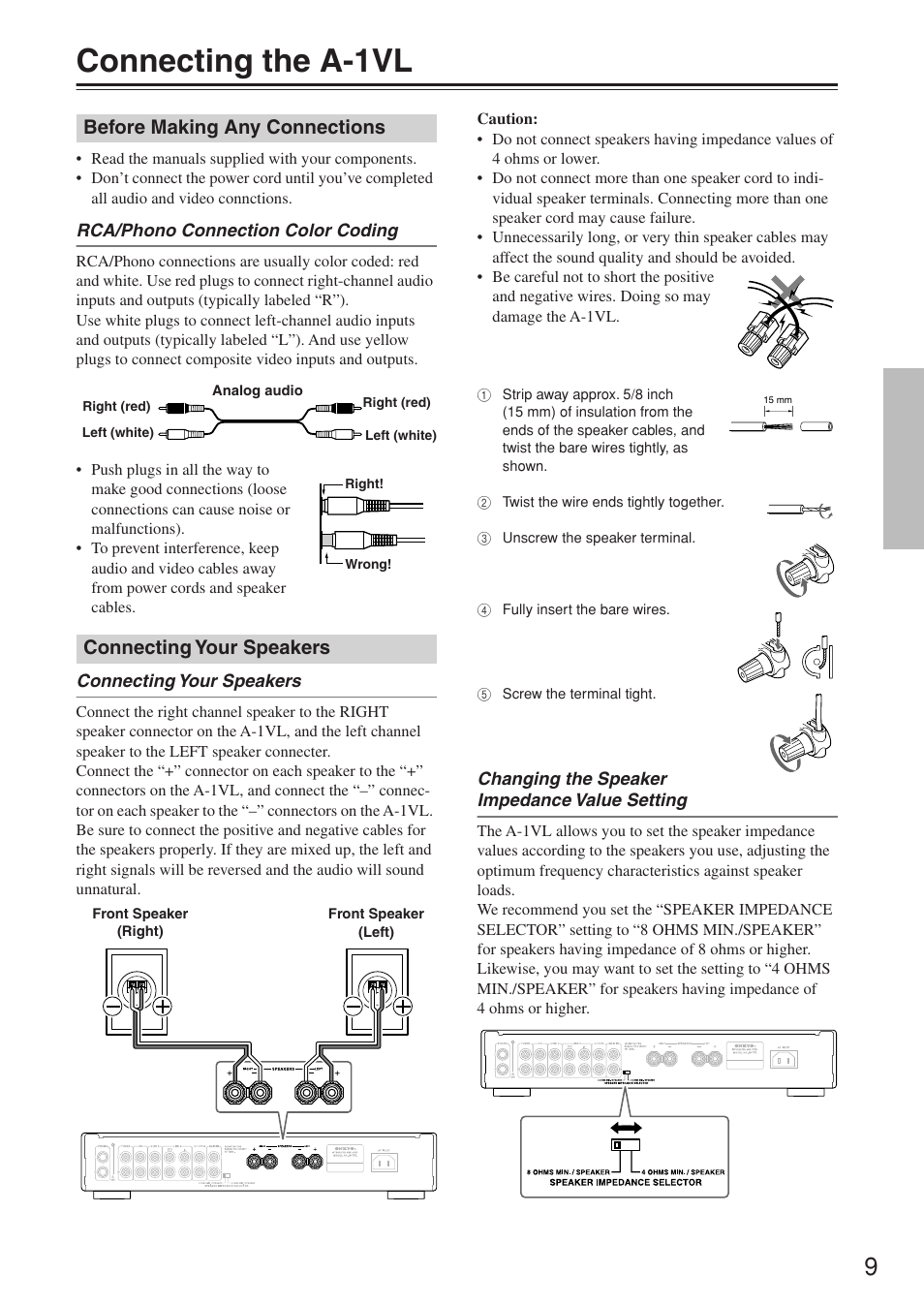 Connecting the a-1vl | Onkyo A-1VL User Manual | Page 9 / 16