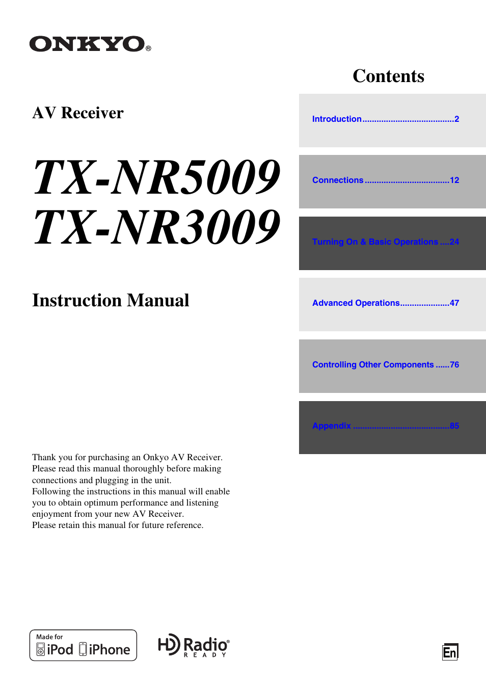 Onkyo AV RECEIVER TX-NR5009 User Manual | 108 pages