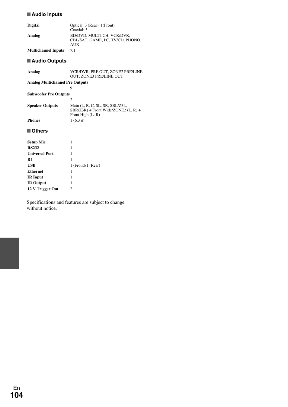 Onkyo AV RECEIVER TX-NR5009 User Manual | Page 104 / 108