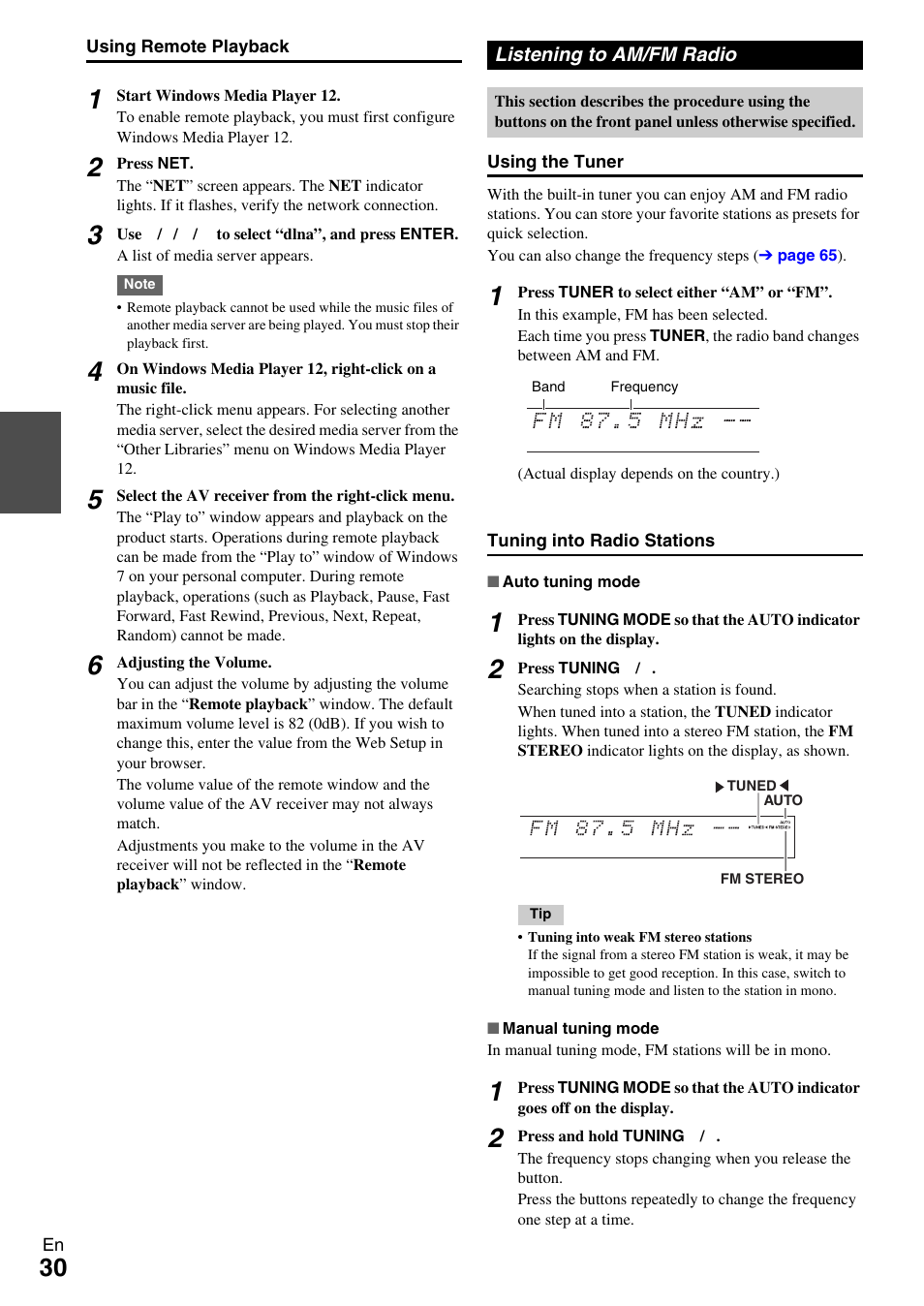 Listening to am/fm radio | Onkyo AV RECEIVER TX-NR5009 User Manual | Page 30 / 108