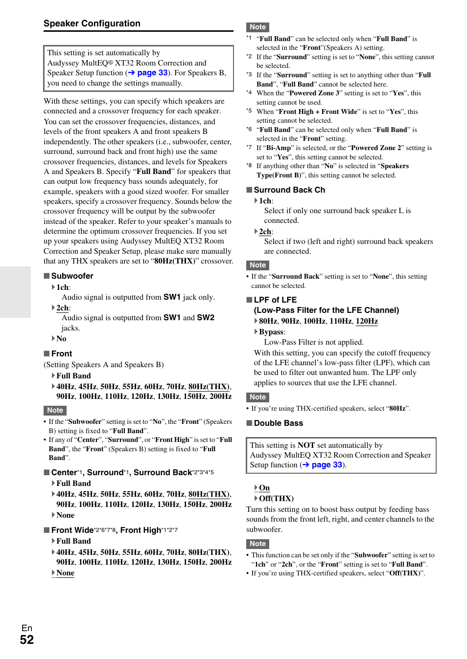Speaker configuration, Setting, Speaker configuration” for | E “speaker configuration” for the | Onkyo AV RECEIVER TX-NR5009 User Manual | Page 52 / 108