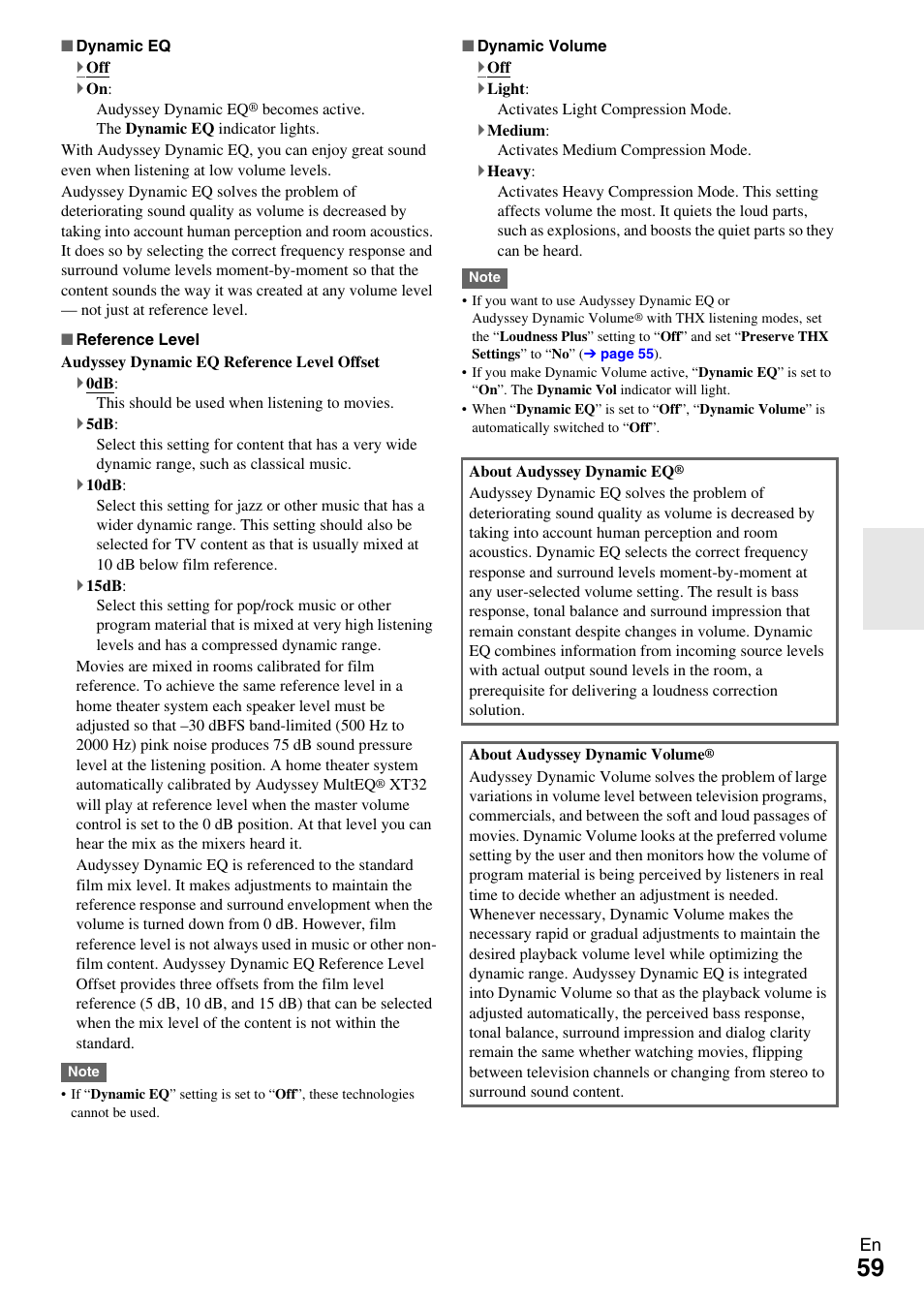 Cator, Dynamic eq, Dynamic volume | Settings, E “dynamic eq, See “dynamic volume | Onkyo AV RECEIVER TX-NR5009 User Manual | Page 59 / 108