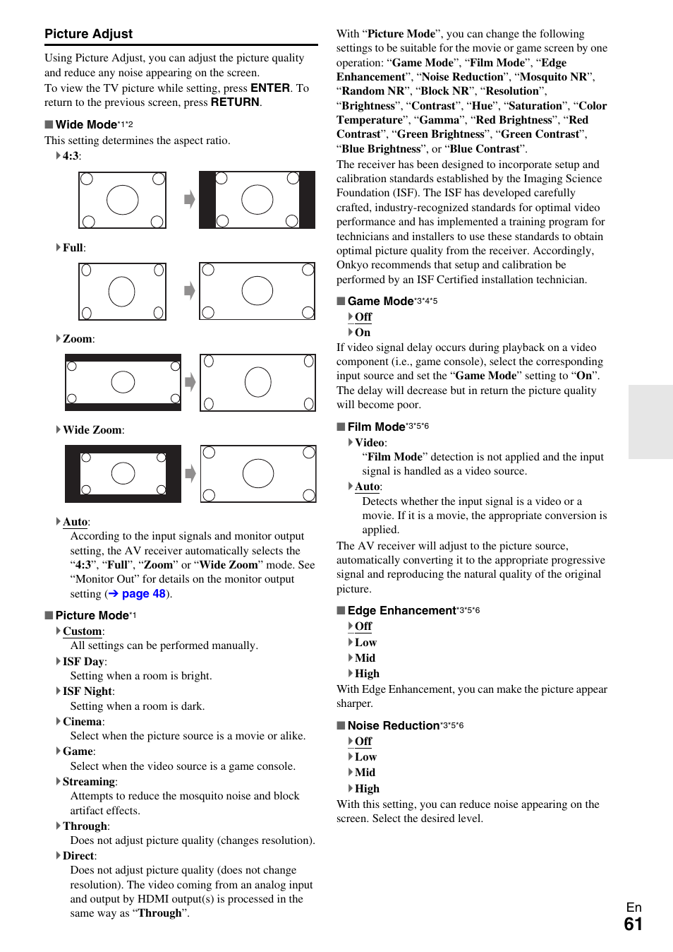 Picture adjust | Onkyo AV RECEIVER TX-NR5009 User Manual | Page 61 / 108