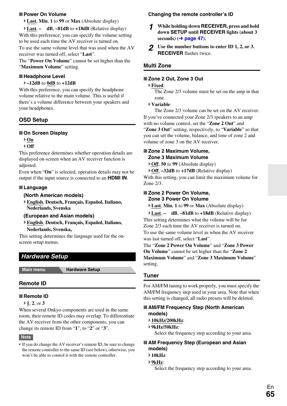 Hardware setup | Onkyo AV RECEIVER TX-NR5009 User Manual | Page 65 / 108