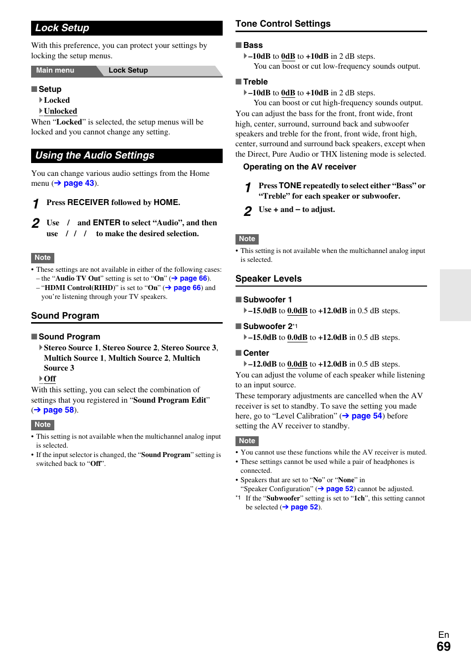 Lock setup, Using the audio settings, Lock setup using the audio settings | Onkyo AV RECEIVER TX-NR5009 User Manual | Page 69 / 108