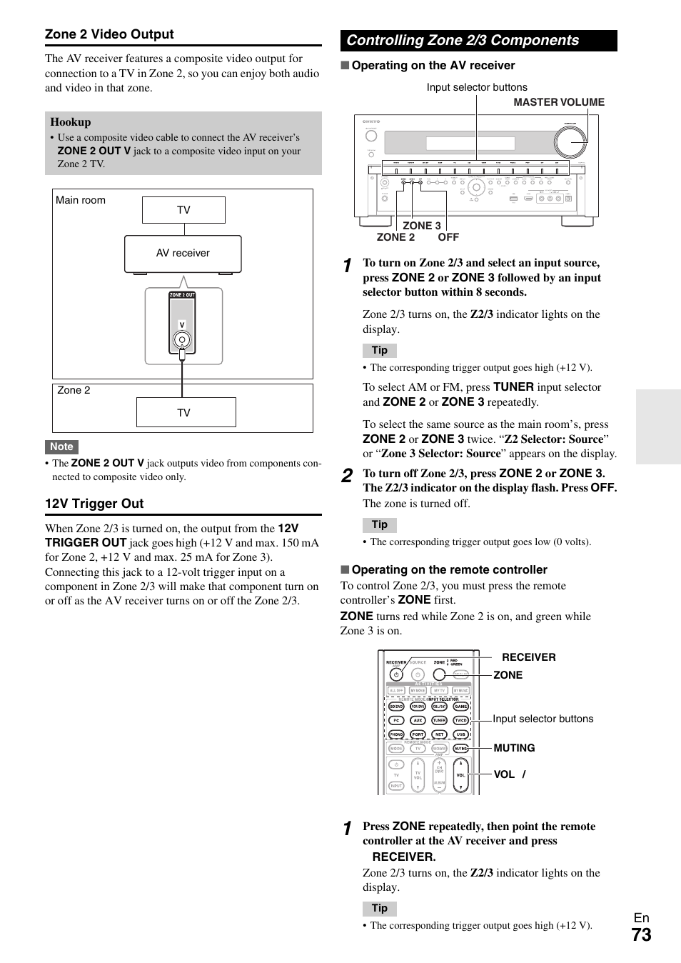 Controlling zone 2/3 components | Onkyo AV RECEIVER TX-NR5009 User Manual | Page 73 / 108