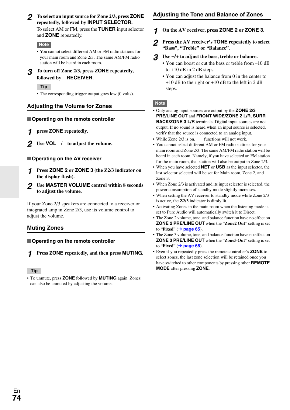 See “adjusting the volume for zones | Onkyo AV RECEIVER TX-NR5009 User Manual | Page 74 / 108
