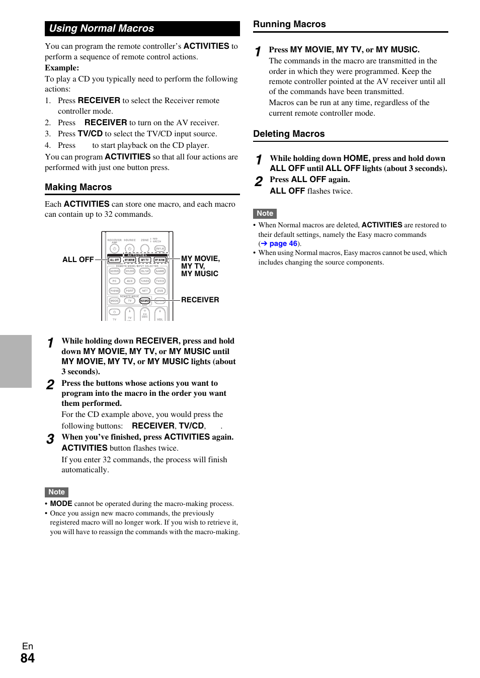 Using normal macros | Onkyo AV RECEIVER TX-NR5009 User Manual | Page 84 / 108