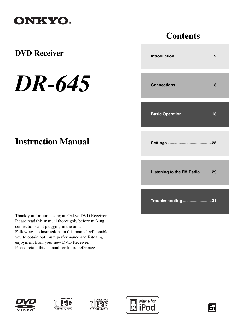 Onkyo DR-645 User Manual | 36 pages