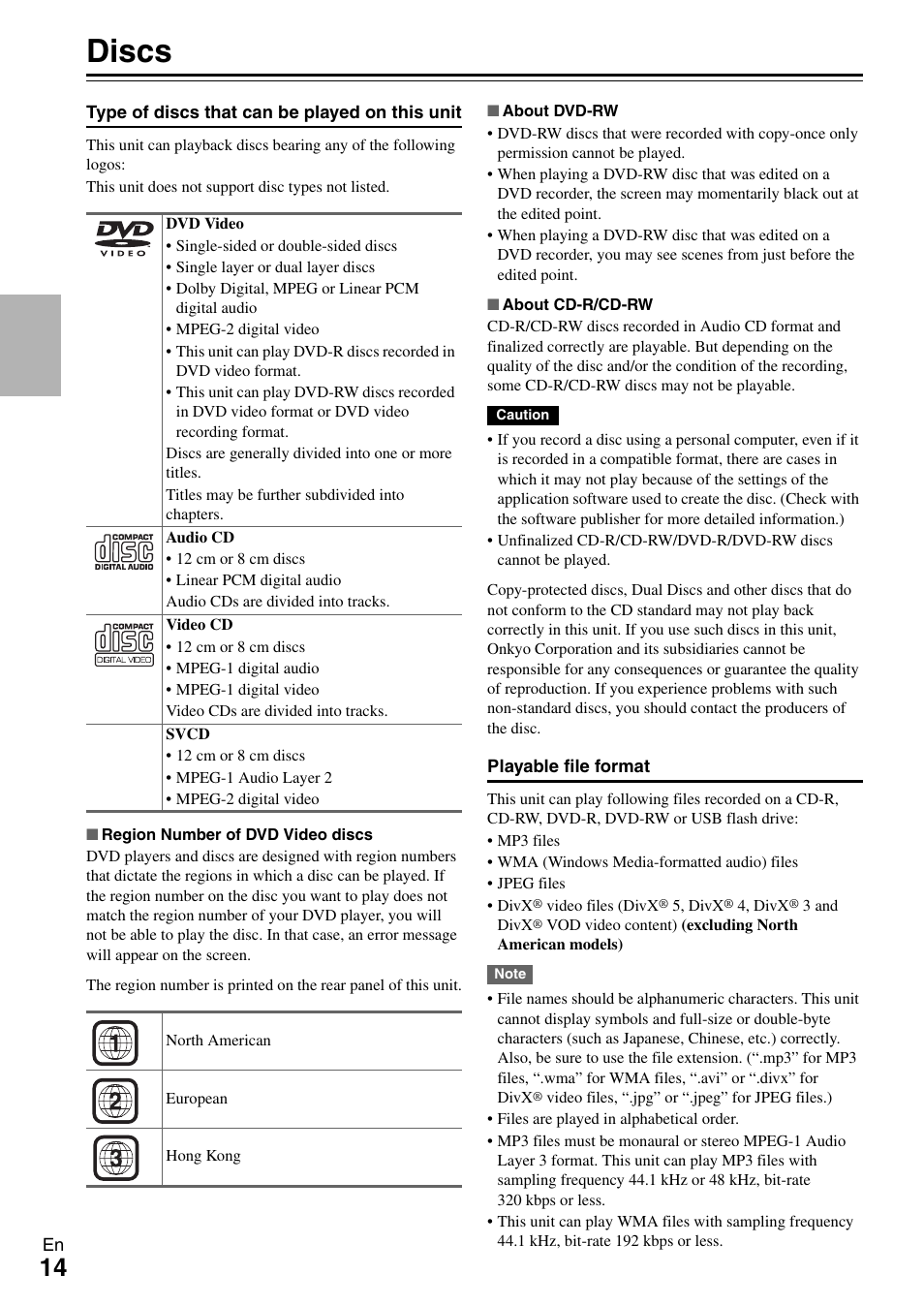 Discs | Onkyo DR-645 User Manual | Page 14 / 36