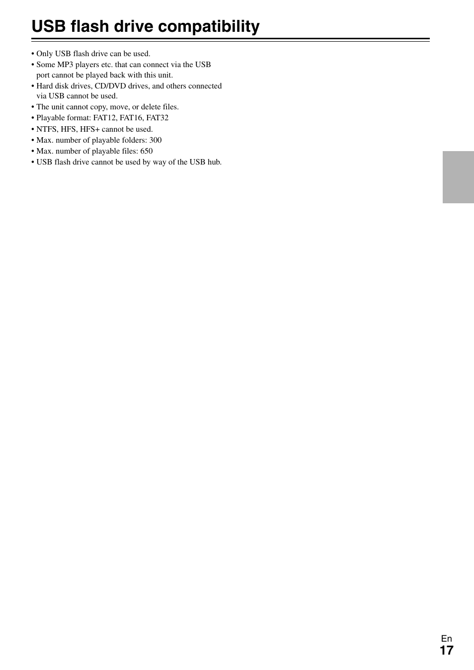 Usb flash drive compatibility | Onkyo DR-645 User Manual | Page 17 / 36