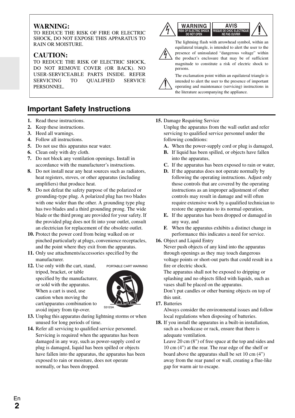 Introduction, Important safety instructions, Warning | Caution | Onkyo DR-645 User Manual | Page 2 / 36