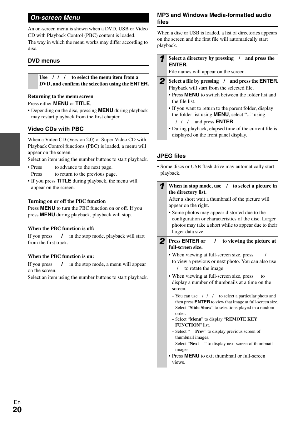 On-screen menu | Onkyo DR-645 User Manual | Page 20 / 36