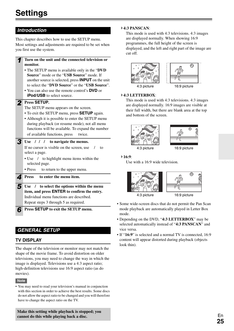 Settings, Introduction, General setup | Introduction general setup | Onkyo DR-645 User Manual | Page 25 / 36