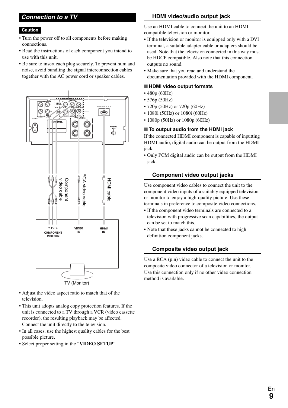 Connection to a tv | Onkyo DR-645 User Manual | Page 9 / 36