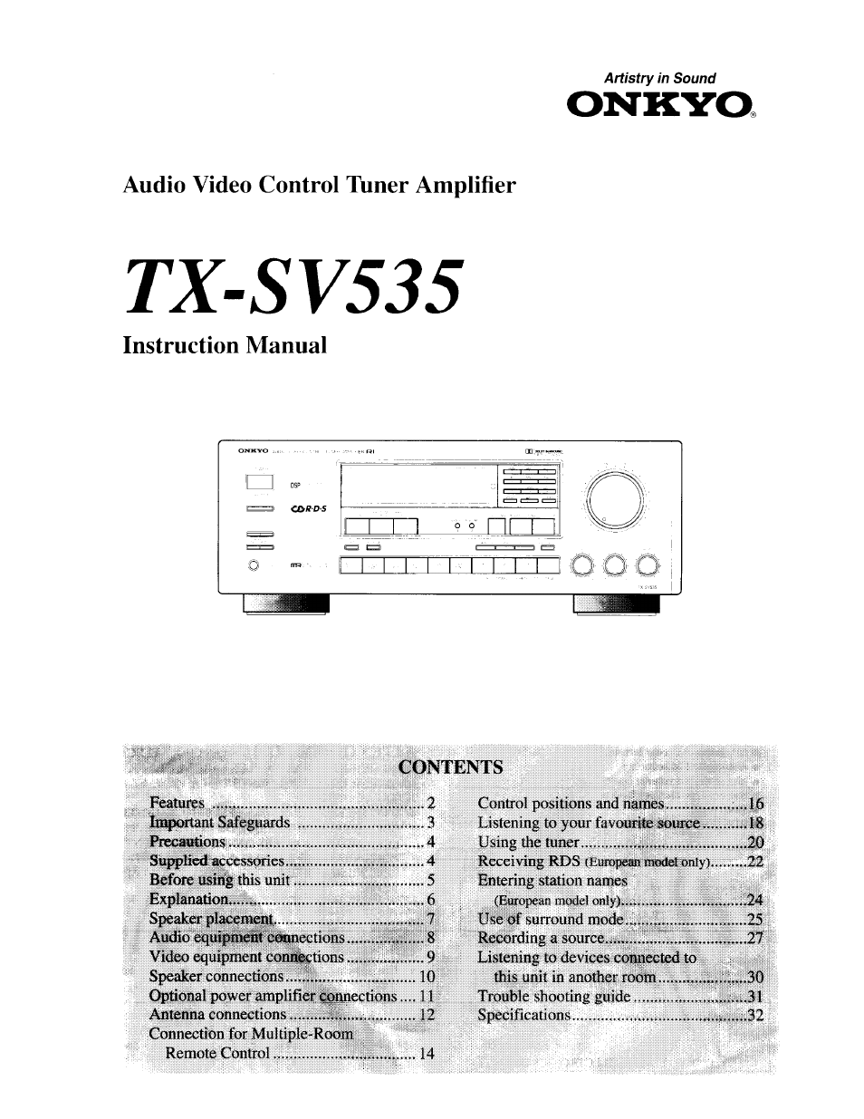 Onkyo TX-SV535 User Manual | 32 pages