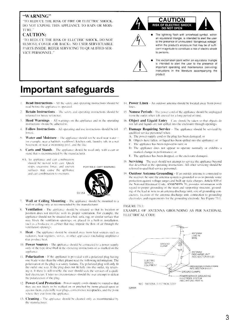 Warning, Caution, Important safeguards | Z_1a | Onkyo TX-SV535 User Manual | Page 3 / 32