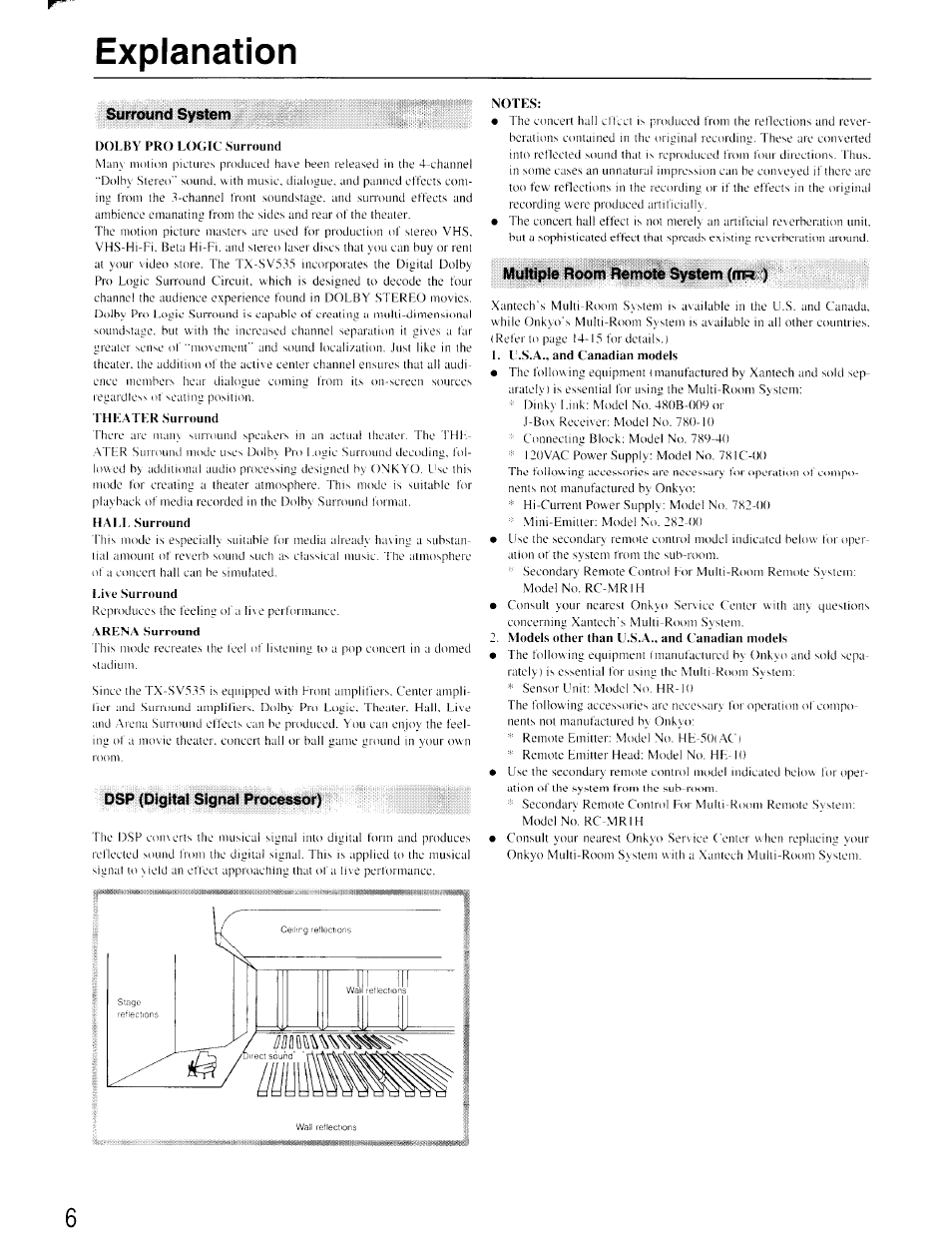 Explanation, Surround system, Dsp (digital signal processor) | Multiple room remote system (iirt), Multiple room remote system | Onkyo TX-SV535 User Manual | Page 6 / 32