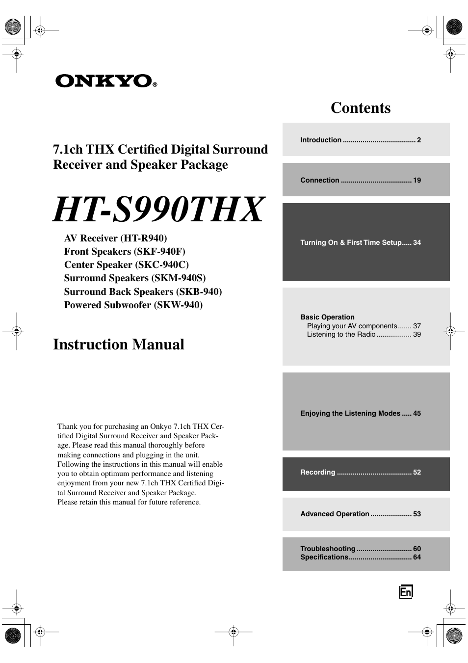 Onkyo HT-S990THX User Manual | 68 pages