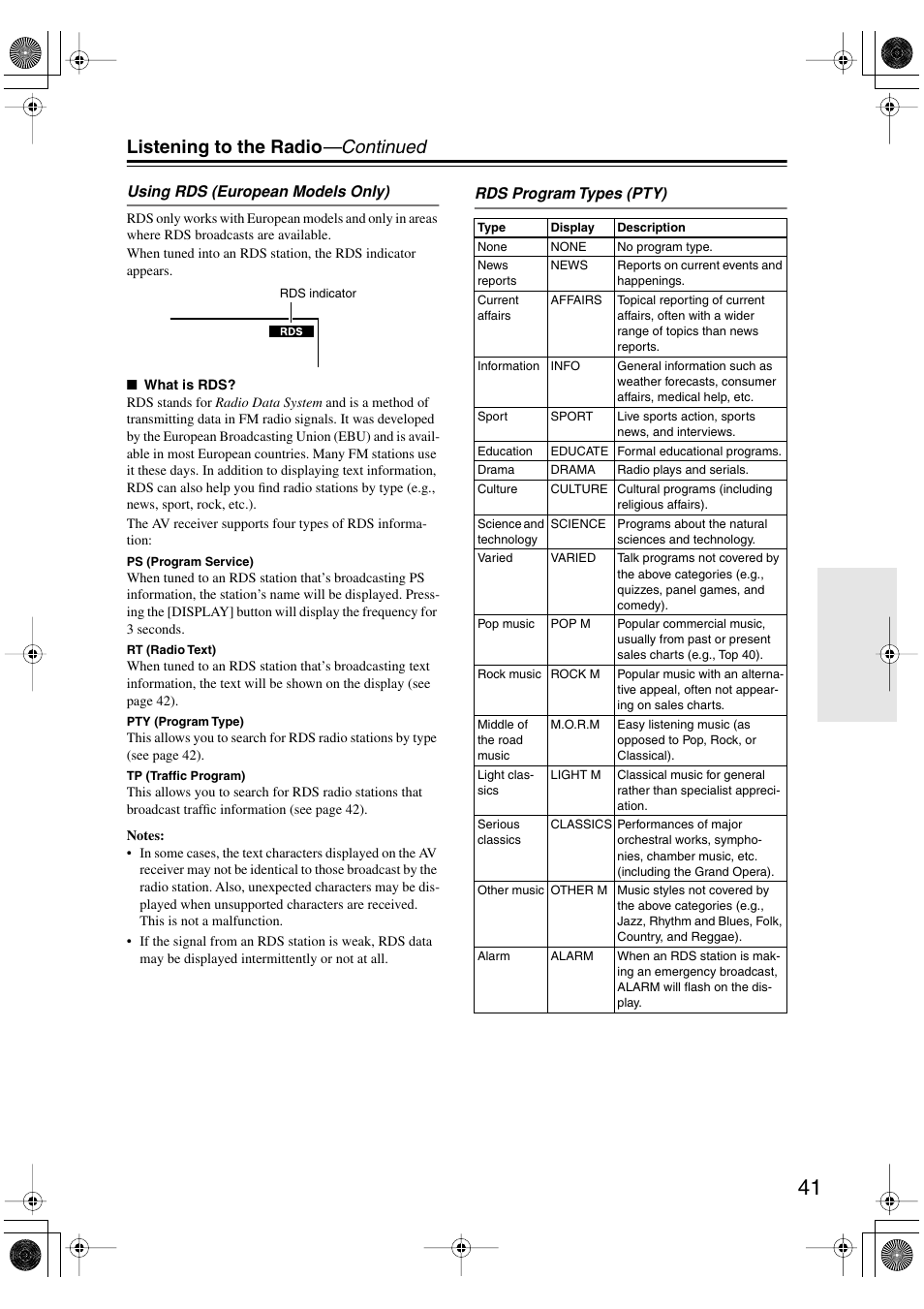 Y) (41), Listening to the radio —continued | Onkyo HT-S990THX User Manual | Page 41 / 68