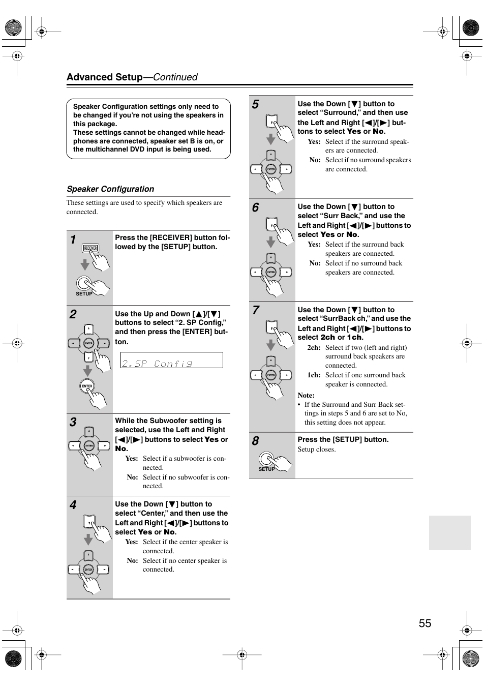 Advanced setup —continued | Onkyo HT-S990THX User Manual | Page 55 / 68