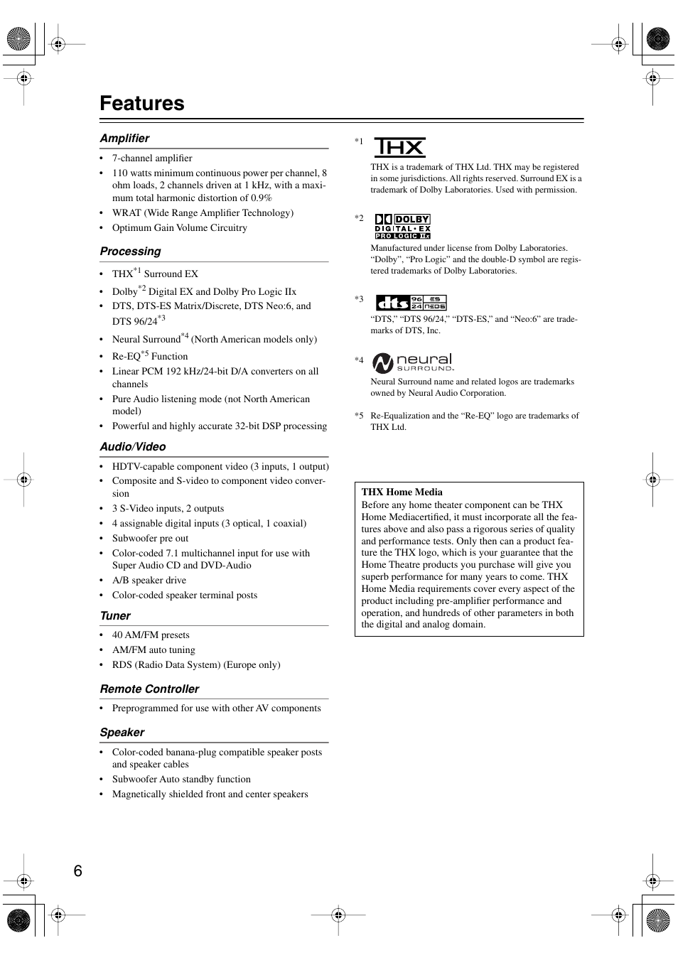 Features | Onkyo HT-S990THX User Manual | Page 6 / 68