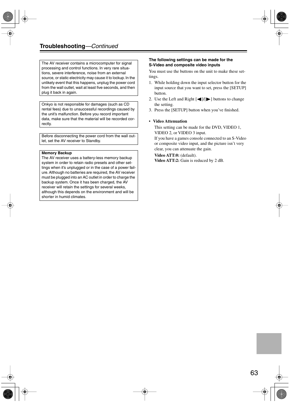 Troubleshooting —continued | Onkyo HT-S990THX User Manual | Page 63 / 68