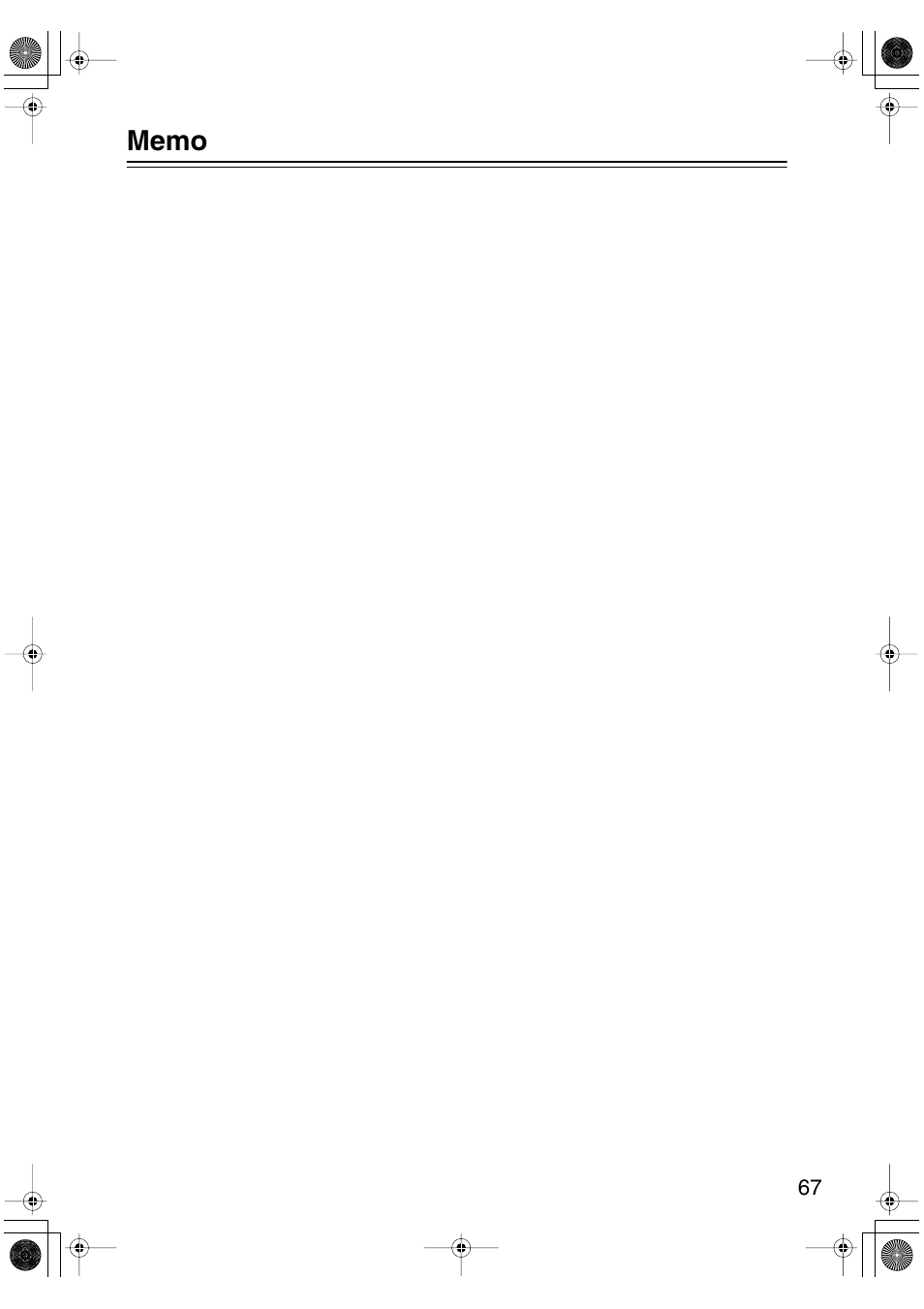 Memo | Onkyo HT-S990THX User Manual | Page 67 / 68