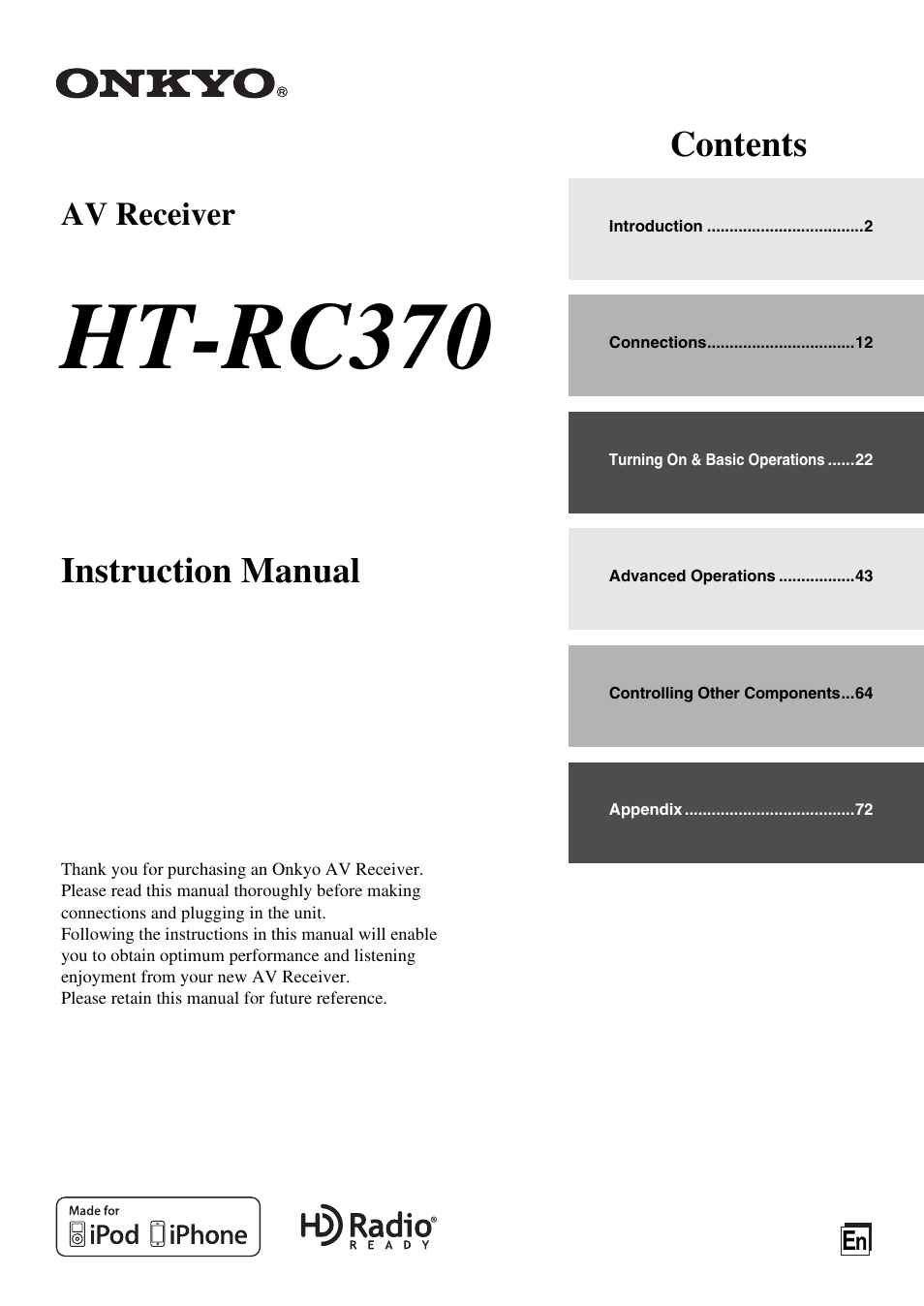Onkyo HT-RC370 User Manual | 92 pages