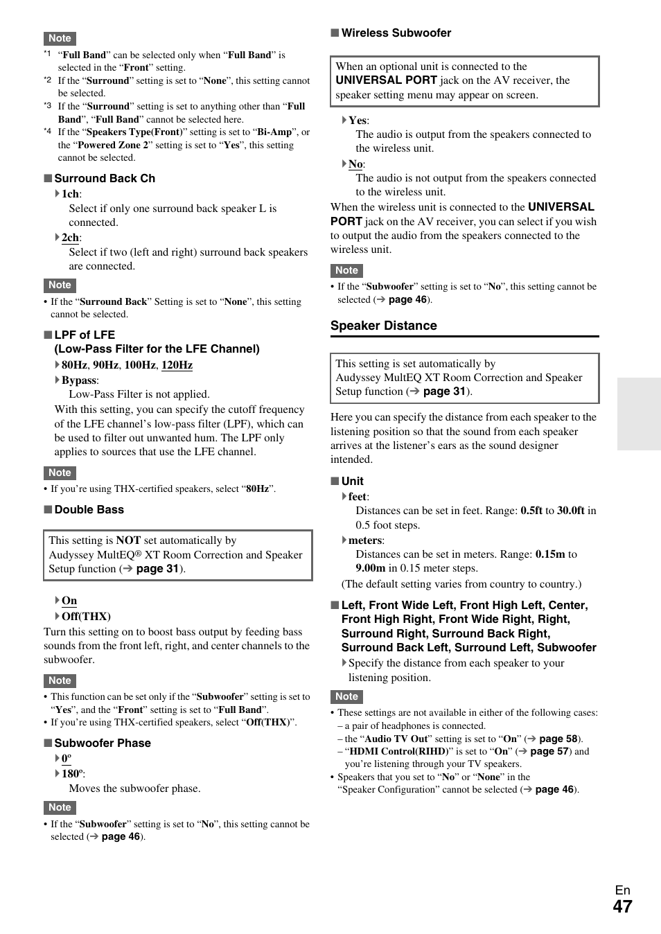 Speaker distance | Onkyo HT-RC370 User Manual | Page 47 / 92