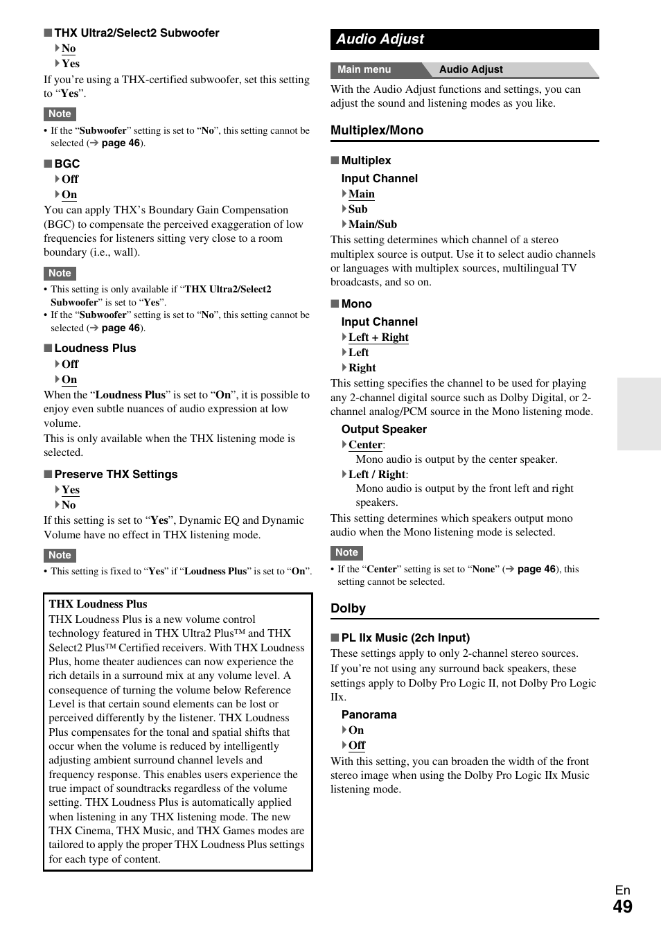 Audio adjust | Onkyo HT-RC370 User Manual | Page 49 / 92