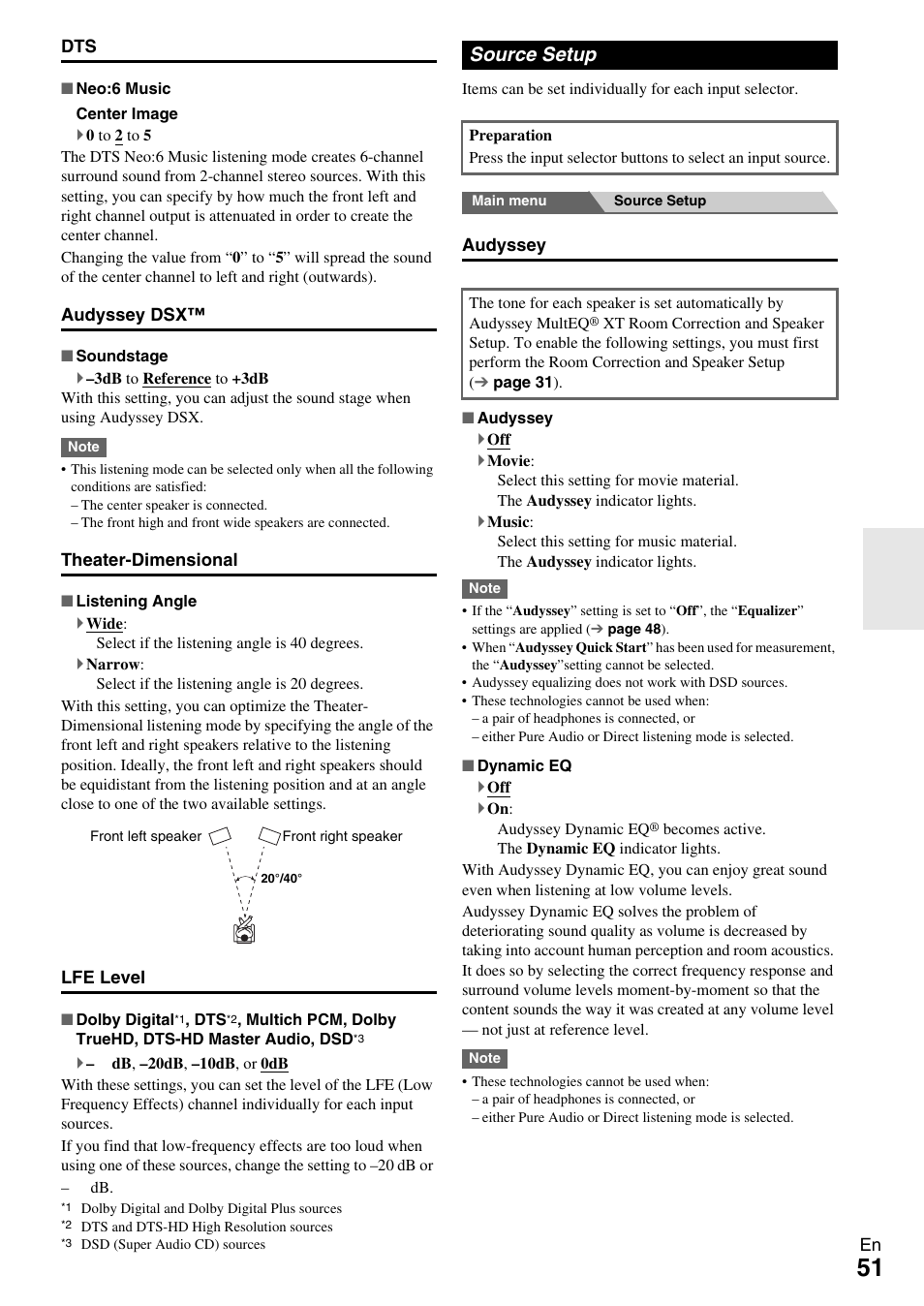 Source setup, Cator, Audyssey | Splay the “audyssey | Onkyo HT-RC370 User Manual | Page 51 / 92