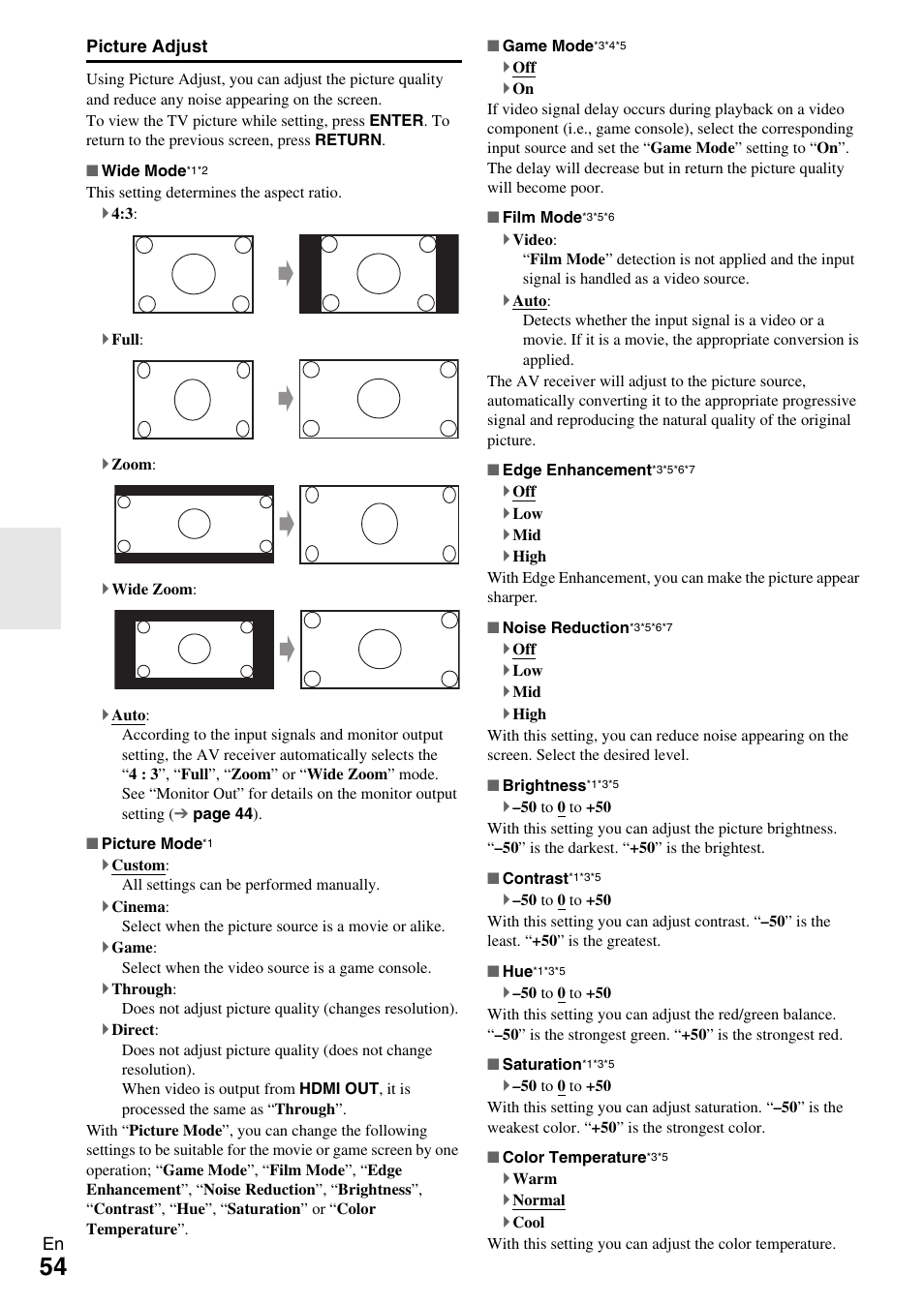 Picture adjust | Onkyo HT-RC370 User Manual | Page 54 / 92