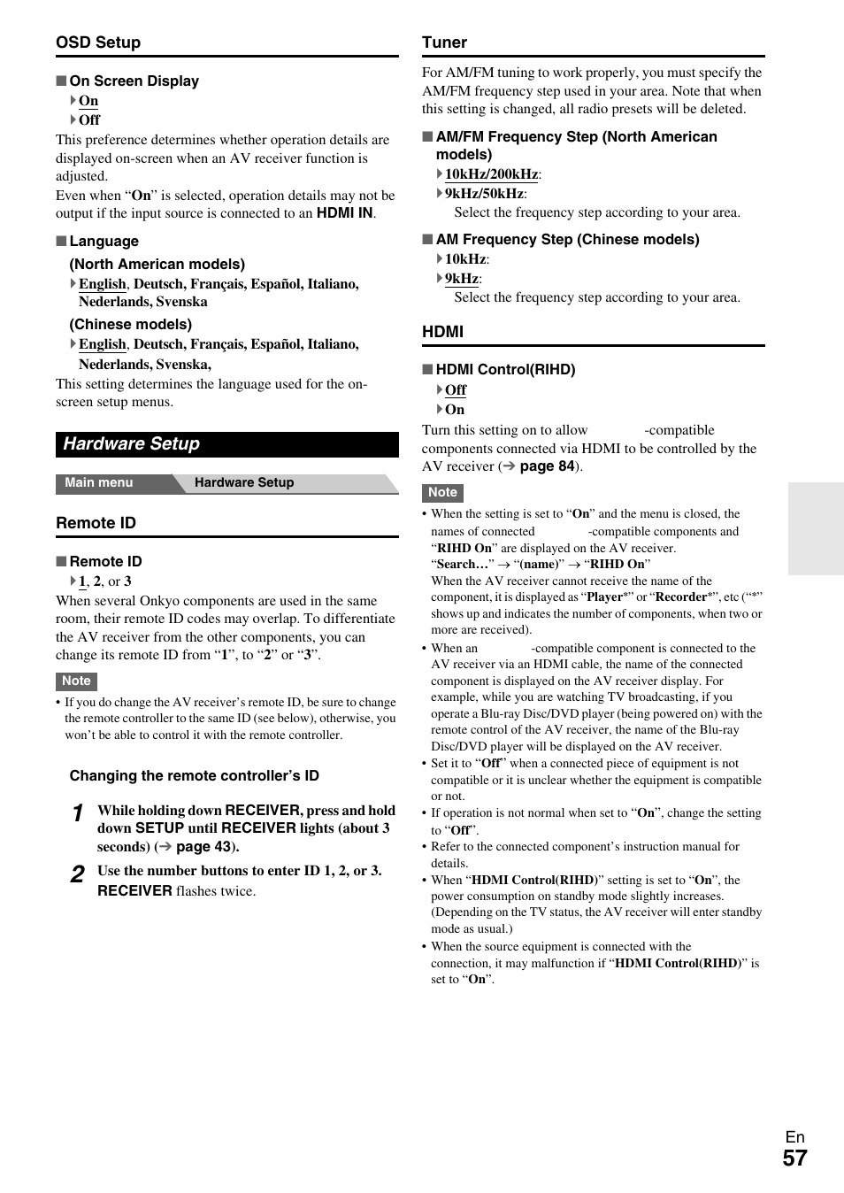 Hardware setup | Onkyo HT-RC370 User Manual | Page 57 / 92